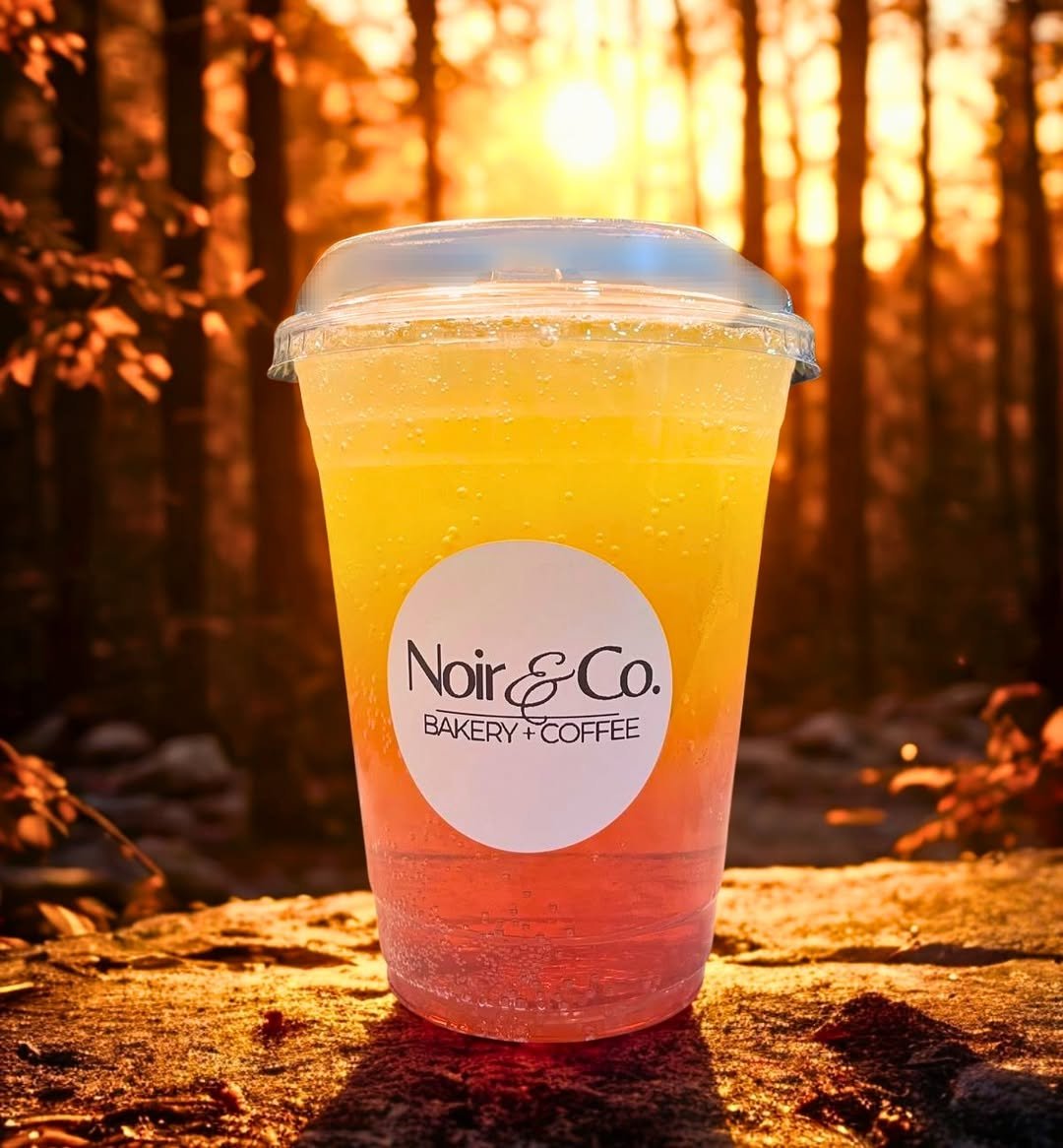 Iced fruit refresher from Noir Bakery & Coffee Co. at sunset in North East, Maryland